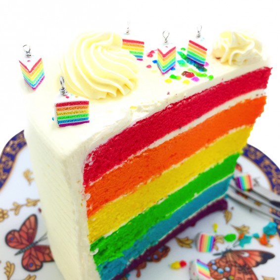 Rainbow Cake Slice Charm - Thepigbakesclay